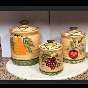Art Studio collection Kitchen Canisters Set apples, pear & grapes pattern